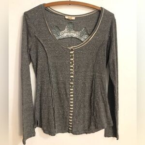 Oddy Anthropologie Blouse Womens Size S Crochet Top Long Sleeve Button Up Fitted